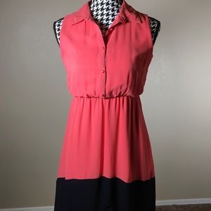 Coral & Navy High Low Dress